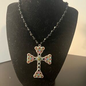 F.A.I.T.H Elegant Black and Gold rhinestone Cross Necklace